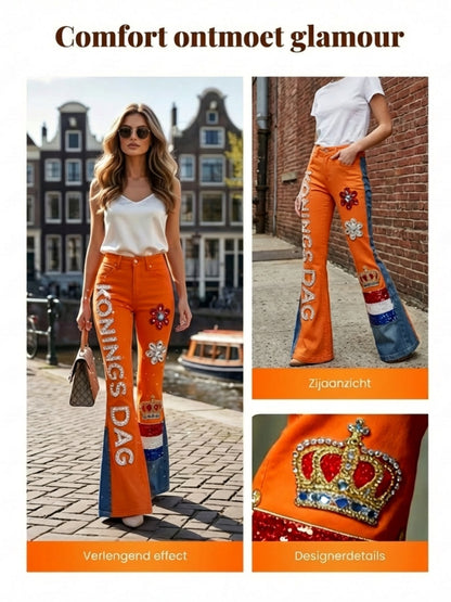 Dames Koninginnedag-print casual uitlopende broek