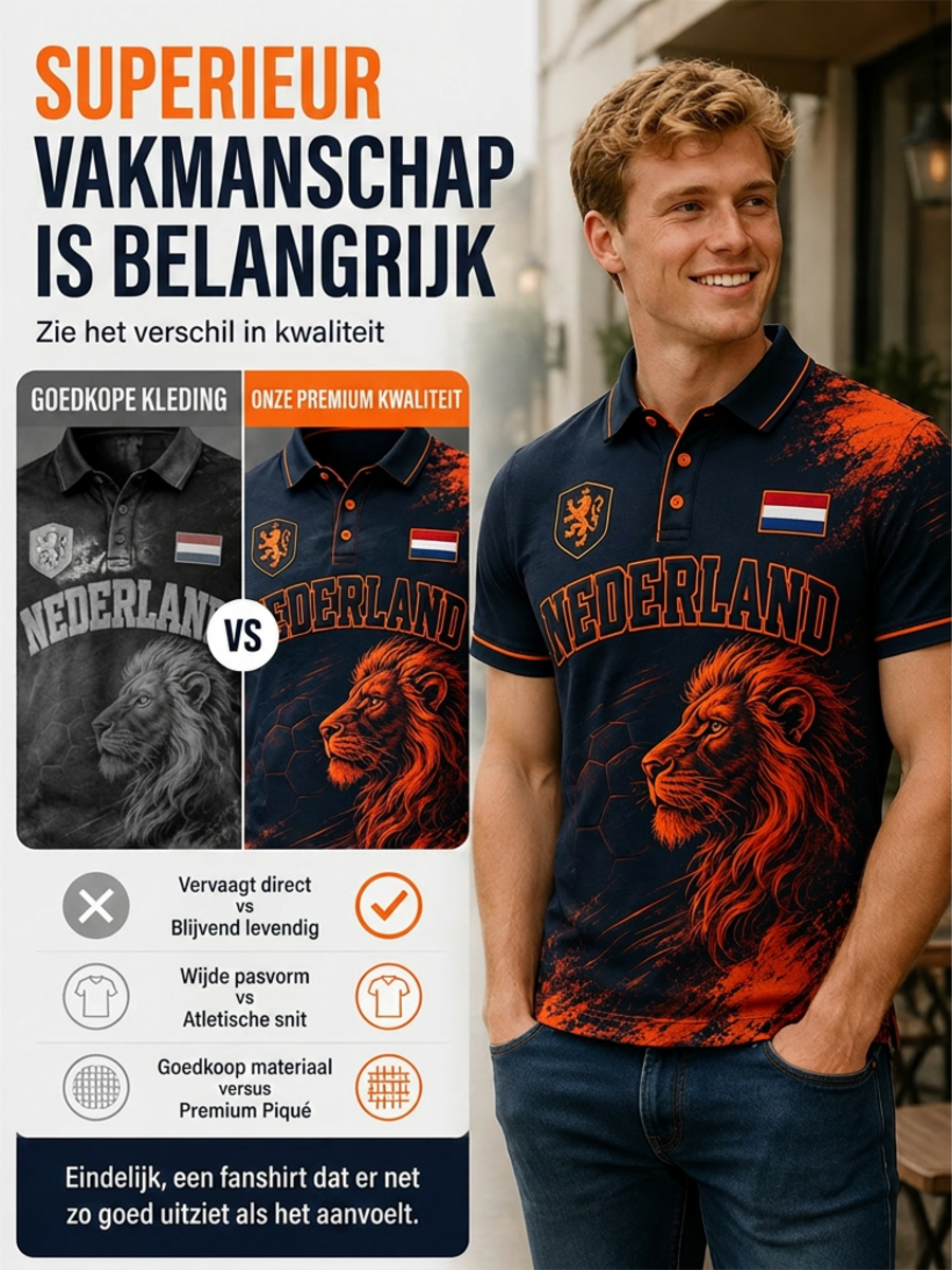 Herenpoloshirt met leeuwenvoetbalkunstprint en korte mouwen