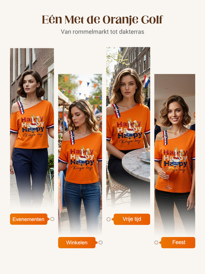 Dames Vintage Nederlandse Koningsdag Viering Casual T-shirt