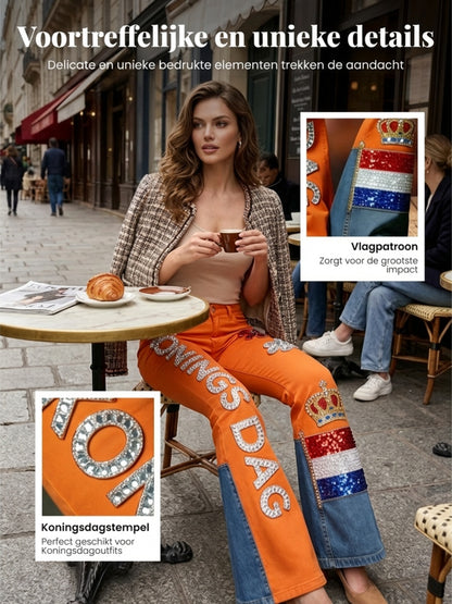 Dames Koninginnedag-print casual uitlopende broek