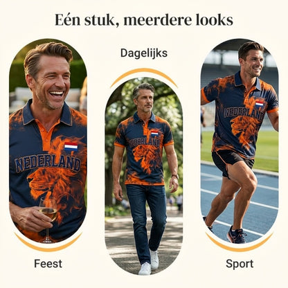 Herenpolo met korte mouwen en print met Koningsdag-thema