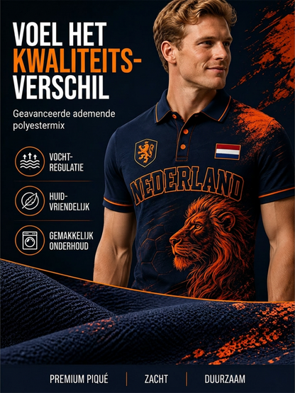 Herenpoloshirt met leeuwenvoetbalkunstprint en korte mouwen