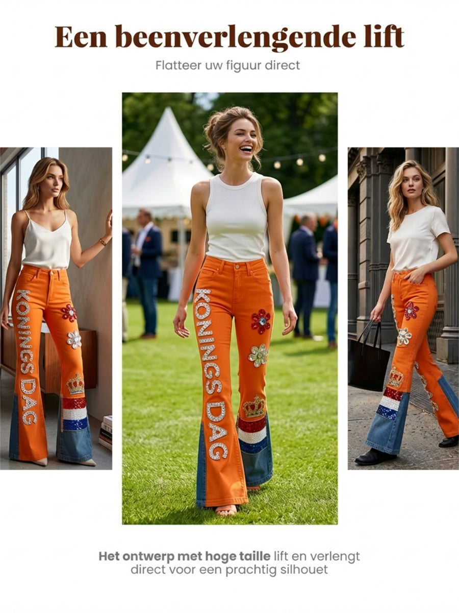 Dames Koninginnedag-print casual uitlopende broek