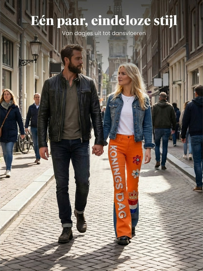 Dames Koninginnedag-print casual uitlopende broek