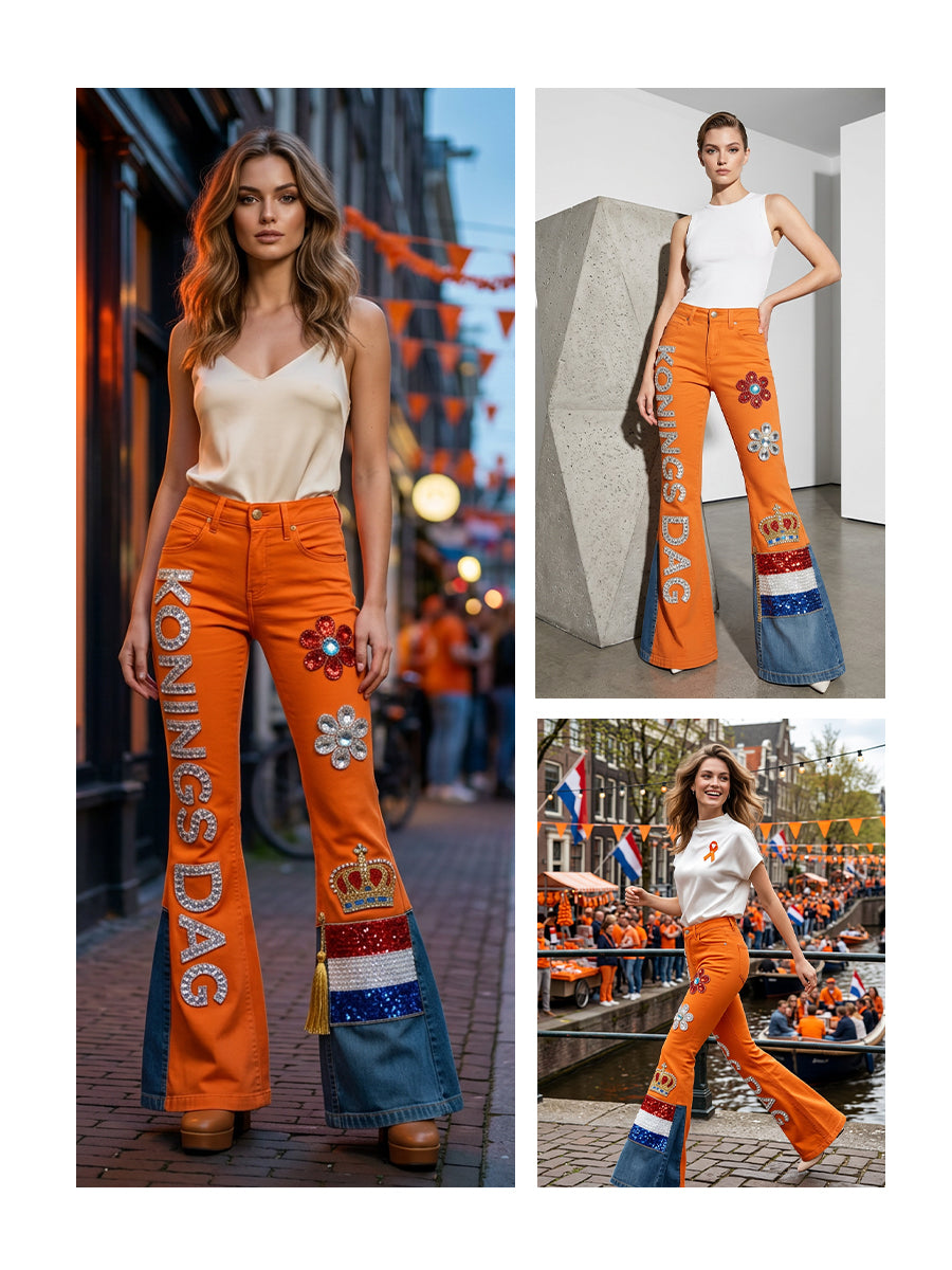 Dames Koninginnedag-print casual uitlopende broek