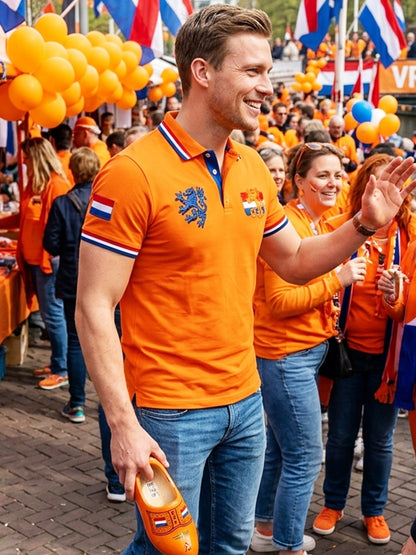 Retro Nederlandse Koningsdagvlag casual poloshirt