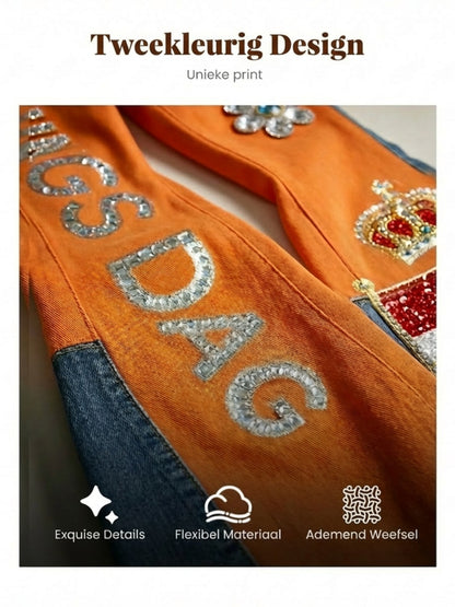 Dames Koninginnedag-print casual uitlopende broek