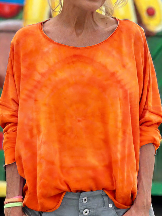 Dames Oranje Day T-shirt met oranje verloopprint en lange mouwen voor vrijetijdsgebruik