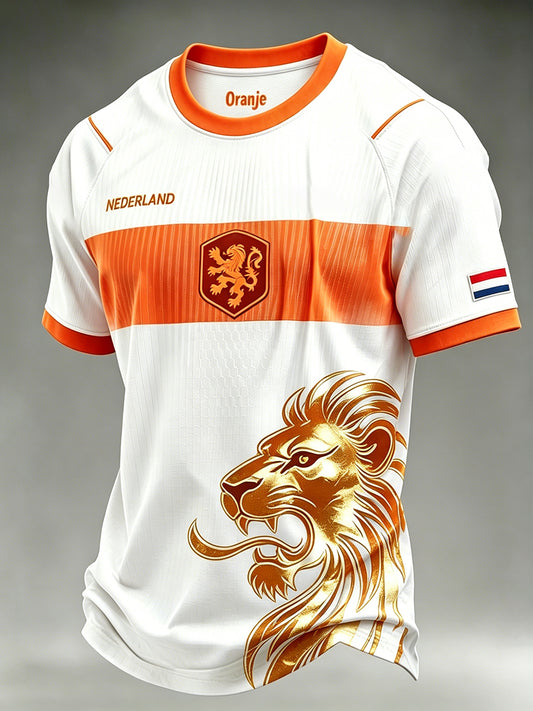 Heren T-shirt met leeuwenprint en raglanmouwen voor voetbal