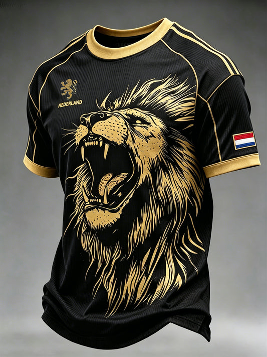 Heren T-shirt met leeuwenprint, casual