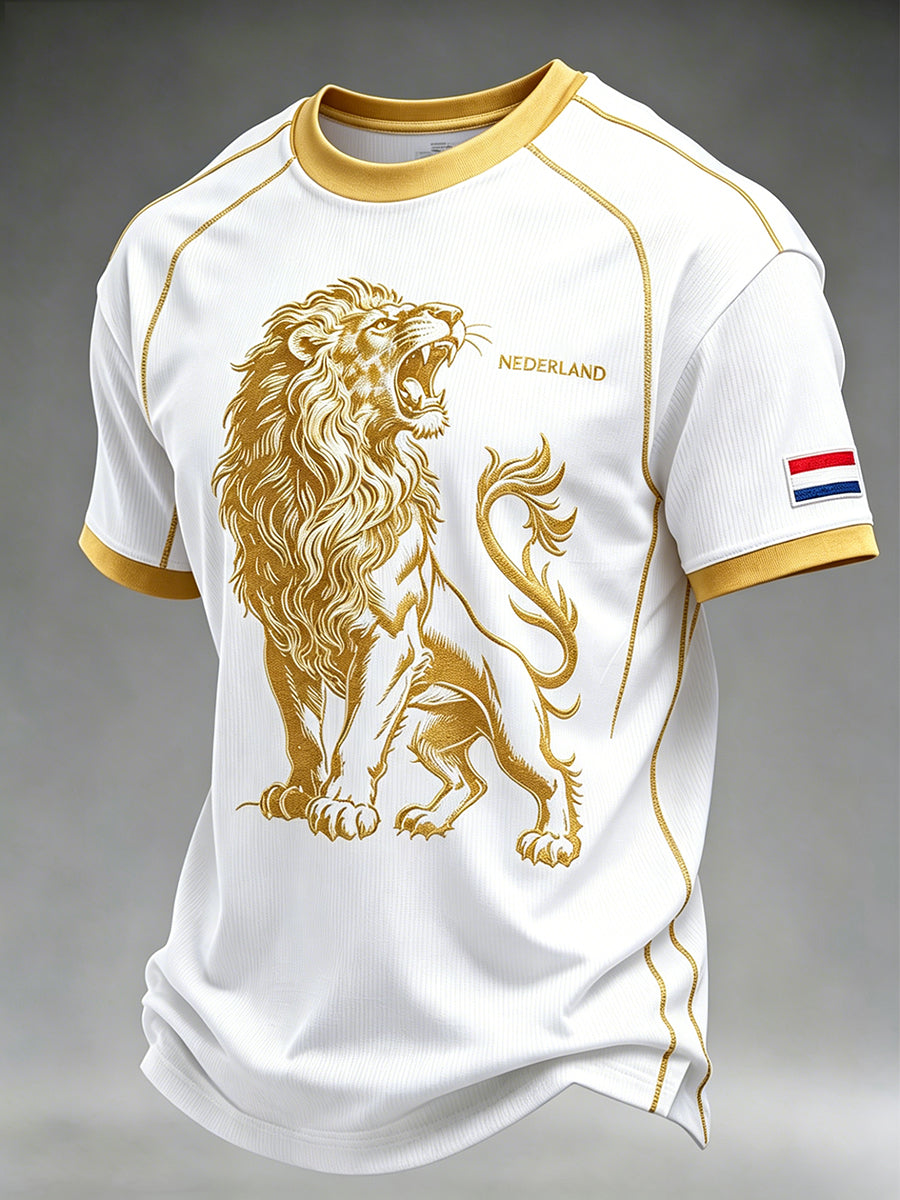 Heren T-shirt met leeuwenprint, casual