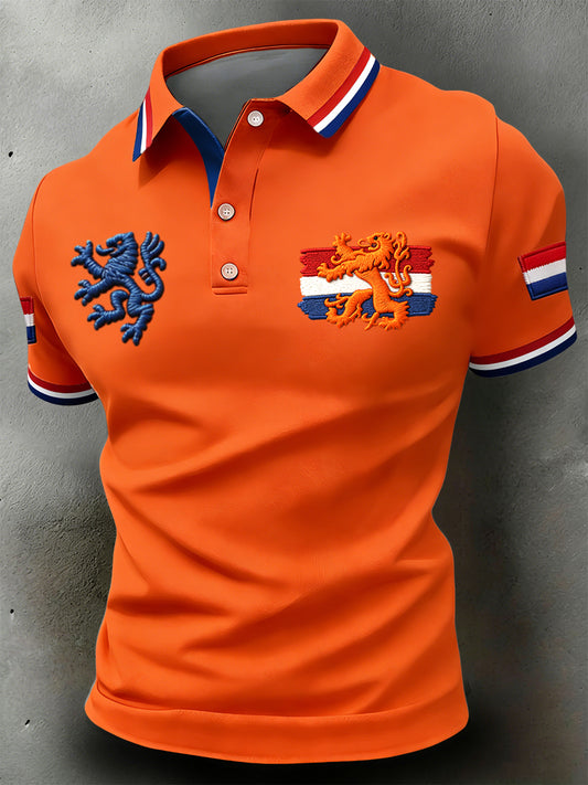 Retro Nederlandse Koningsdagvlag casual poloshirt