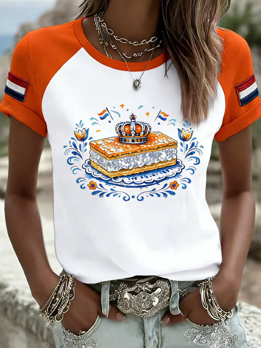 Dames vintage Nederlandse Koningsdag casual T-shirt