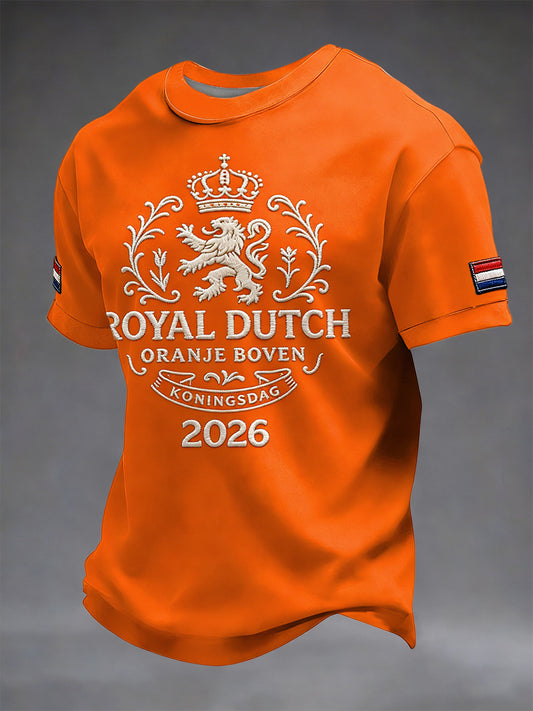 Retro Nederlandse Koningsdag Embleem Casual T-shirt