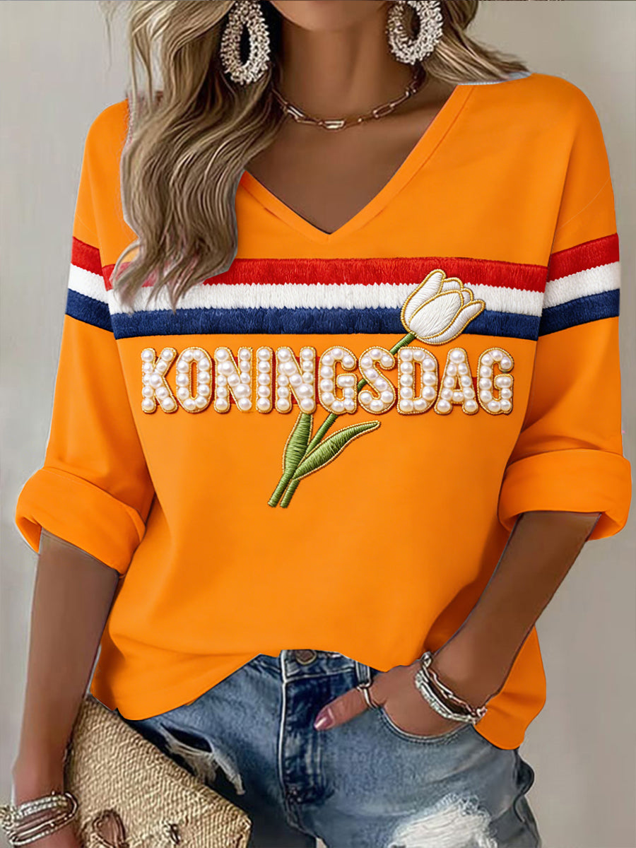 Dames Koninginnedag-tulp 3D-gedrukt casual modieus topje met V-hals