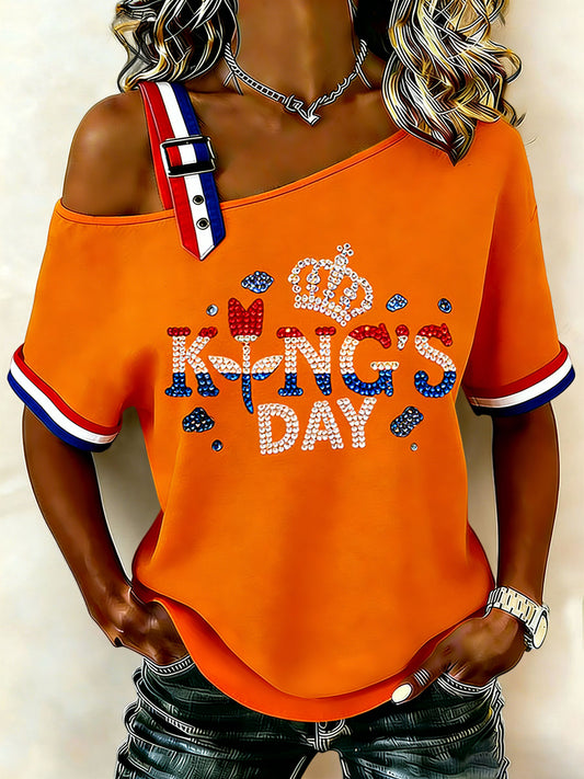 Dames vintage Nederlandse Koningsdag-tulp casual T-shirt