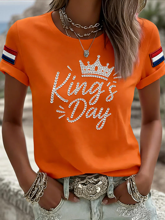 Dames vintage Nederlandse Koningsdag-kunst casual t-shirt