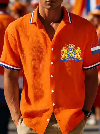 Heren Nederland Vlag Print Casual Waffle Shirt