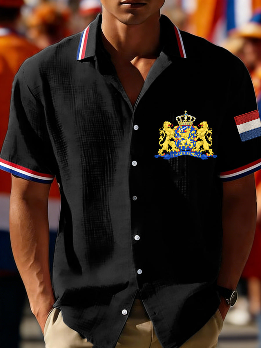 Heren Nederland Vlag Print Casual Waffle Shirt