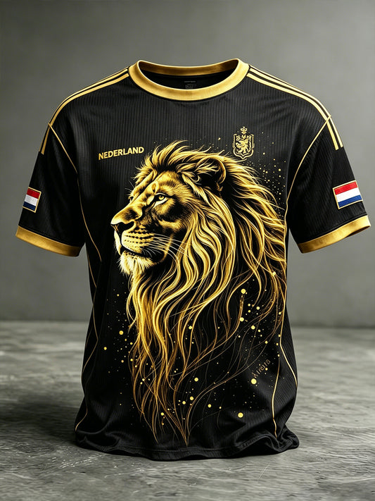 Lion Print T-shirt in voetbalstijl voor heren