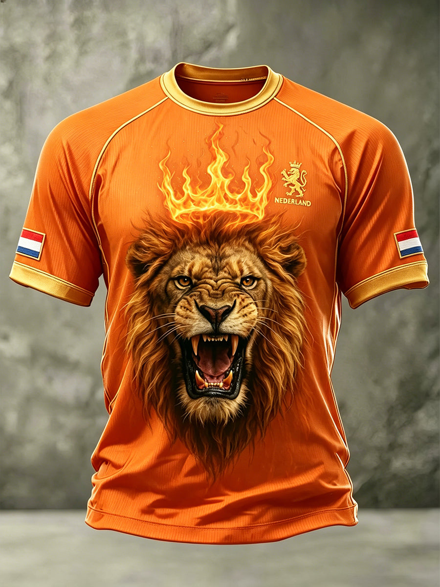 Heren T-shirt in voetbalstijl met leeuwenprint en raglanmouwen