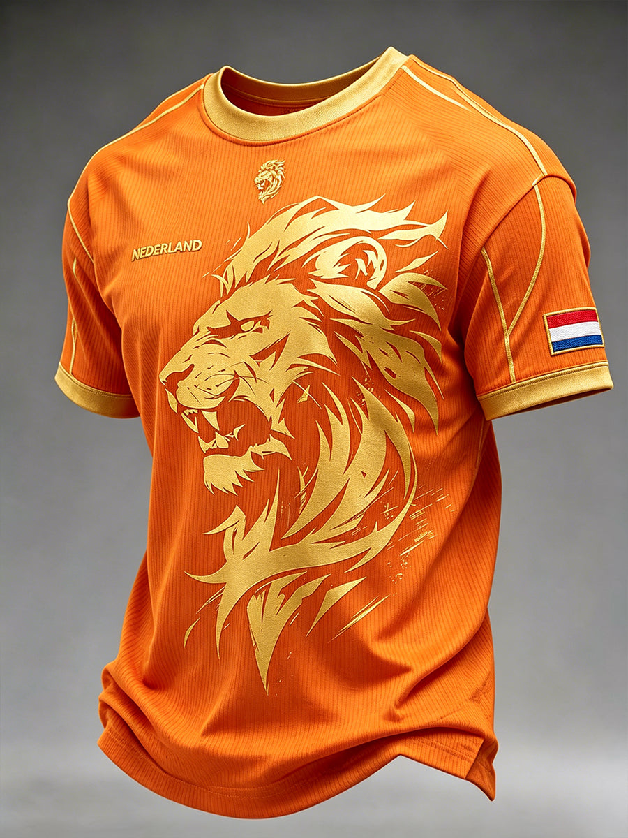 Heren T-shirt in voetbalstijl met leeuwenprint