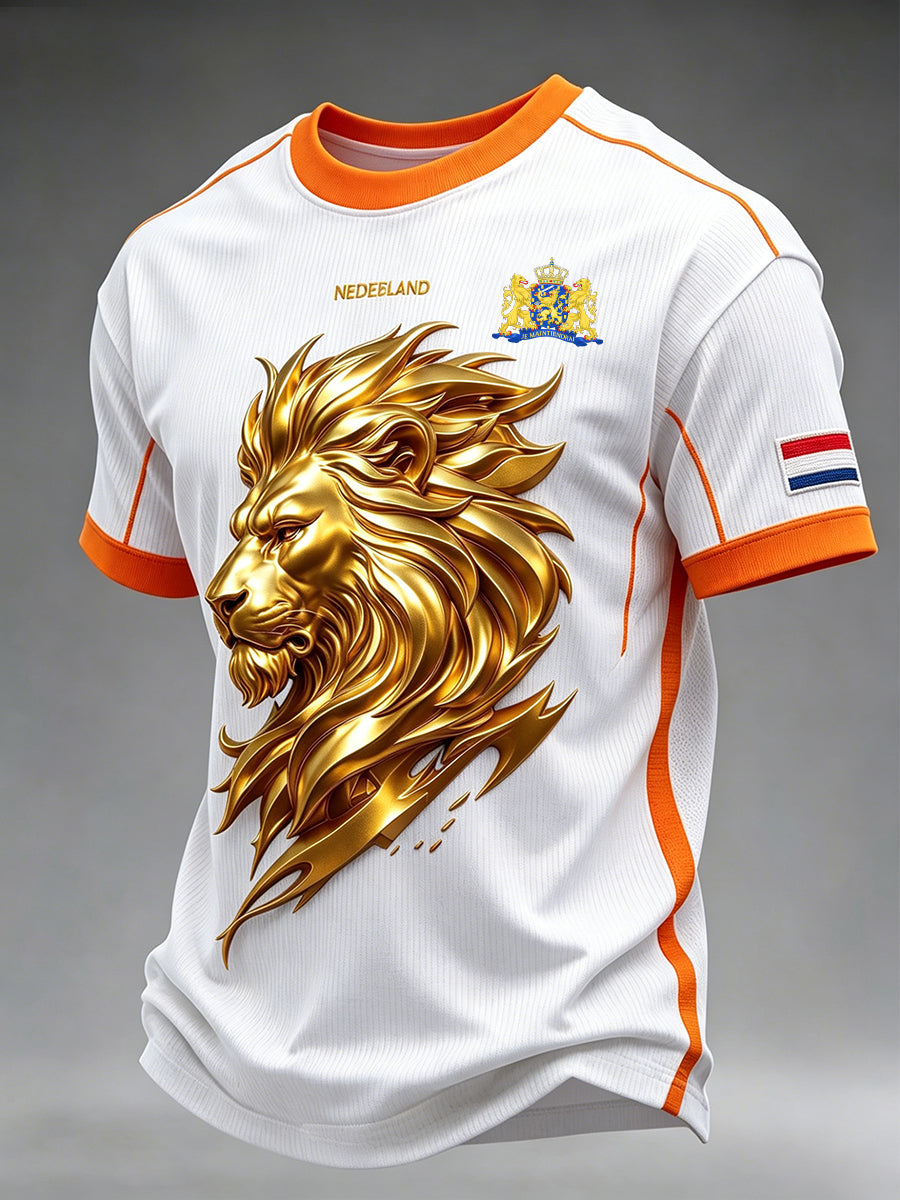 Heren T-shirt in voetbalstijl met leeuwenprint