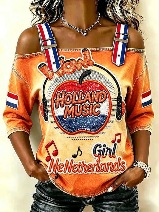 Dames Nederlands muziekfestival vintage print casual mode strapless t-shirt