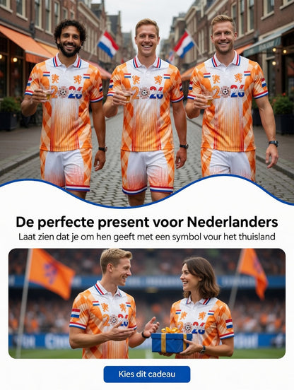 Heren Nederland 2026 voetbal patchworkprint casual poloshirt en korte broek set