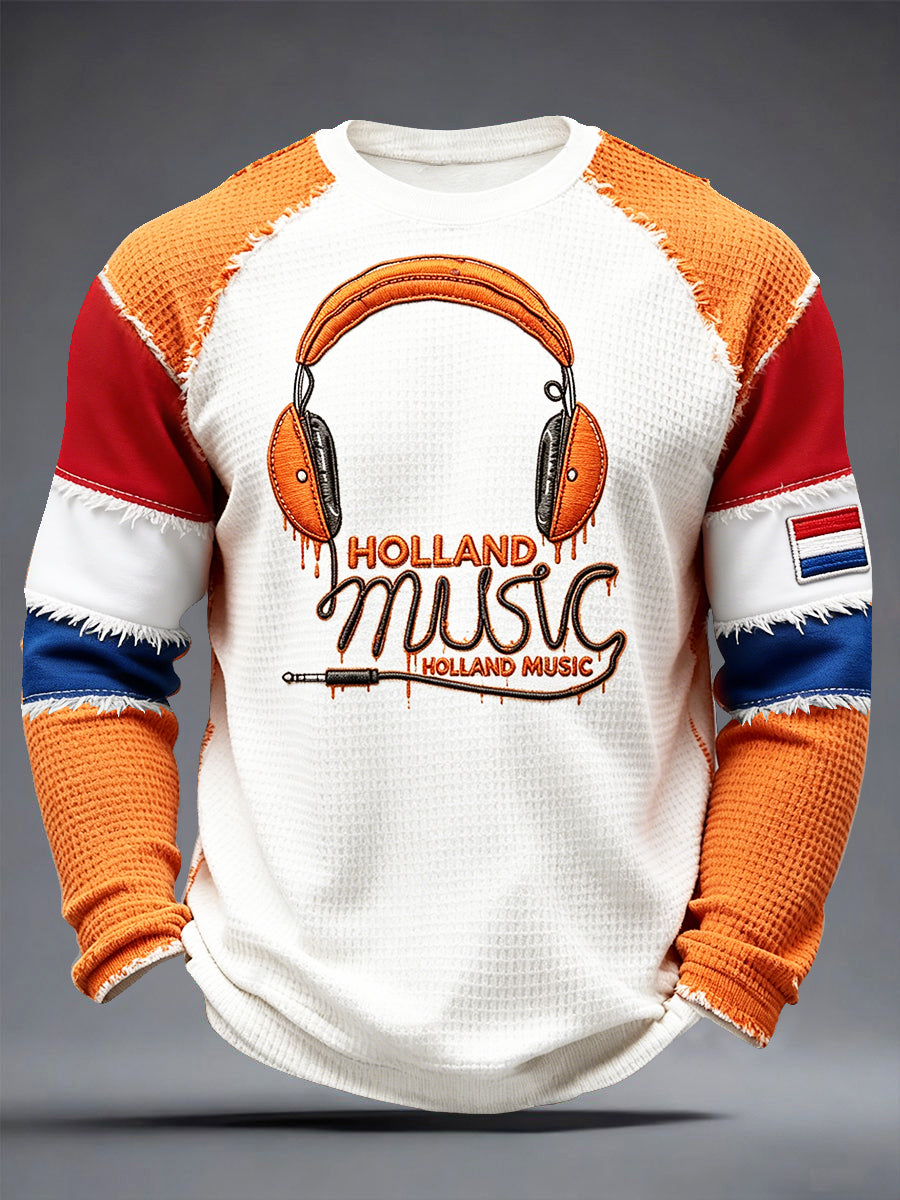 Heren Nederlands muziekfestival rock patchwork print casual mode t-shirt met lange mouwen