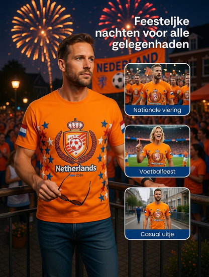 Heren Nederland 2026 Voetbalster Print Casual T-shirt