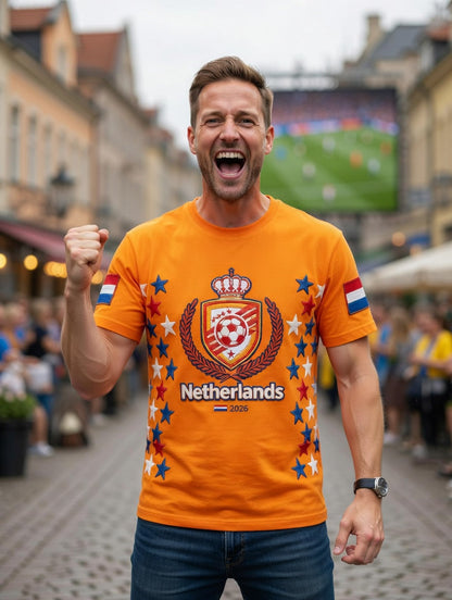 Heren Nederland 2026 Voetbalster Print Casual T-shirt