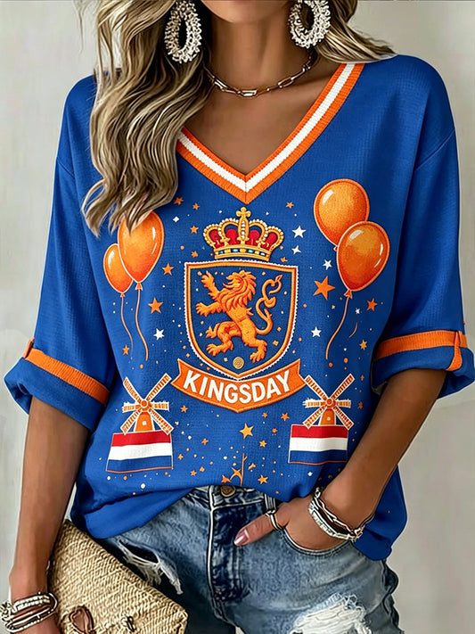 Dames vintage koningsdag kunstprint casual katoen-linnen top
