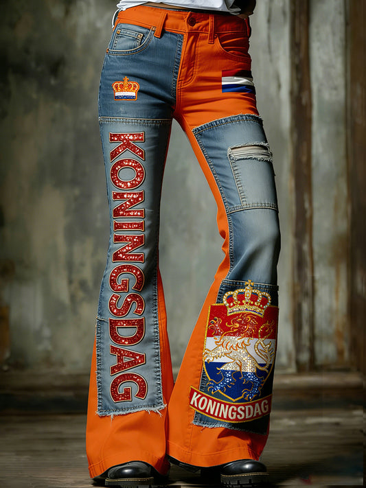 Damesretro 'Koningsdag'-kunstprint casual jeans