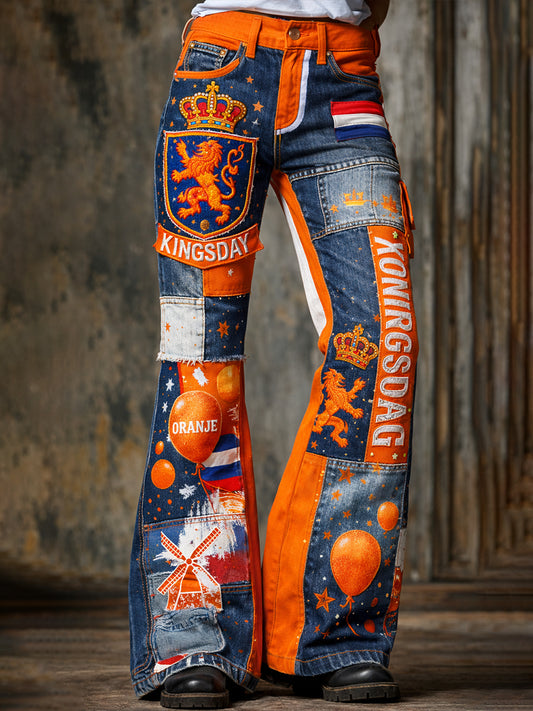 Retro voor dames "Koningsdag" Casual jeans met kunstprint