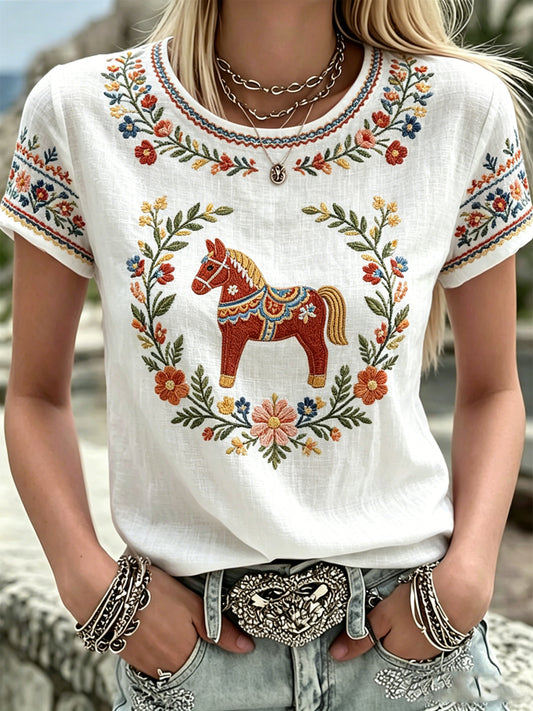 Dames Zweeds Midsummer-print casual t-shirt