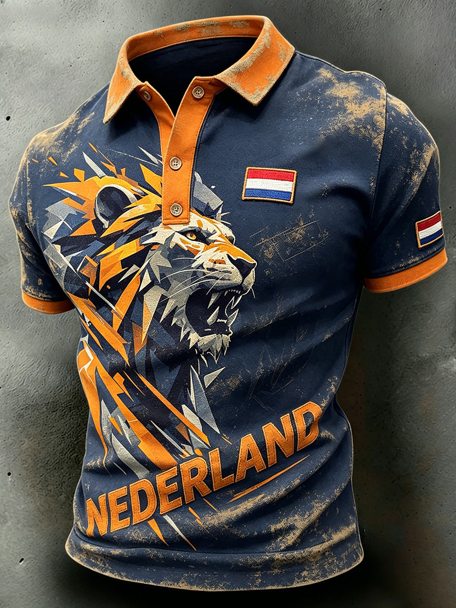 Stijl sportpoloshirt voor heren met leeuwenprint