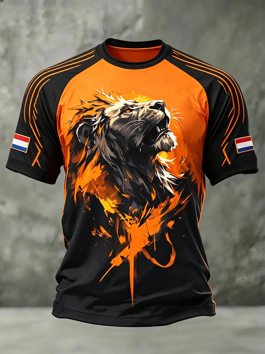 Atletisch T-shirt voor heren met leeuwenprint