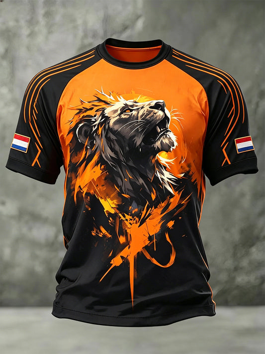 Atletisch T-shirt voor heren met leeuwenprint
