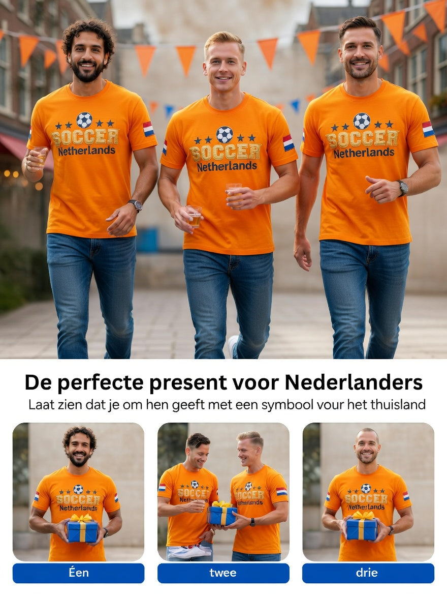 Heren oranje Nederlands voetbal patchworkprint casual t-shirt