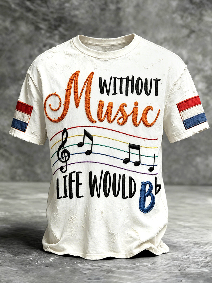 Heren vintage wit Holland muziekprint casual t-shirt