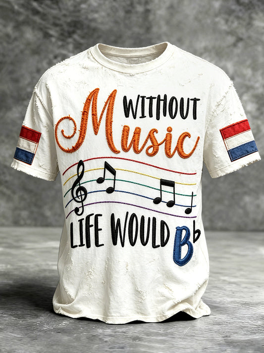 Heren vintage wit Holland muziekprint casual t-shirt