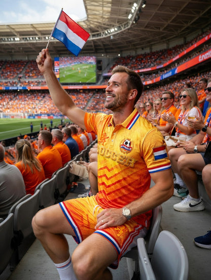 Nieuw herenpoloshirt en -shortsset met kleurverloop en Nederlandse voetbalstrepen, casual style