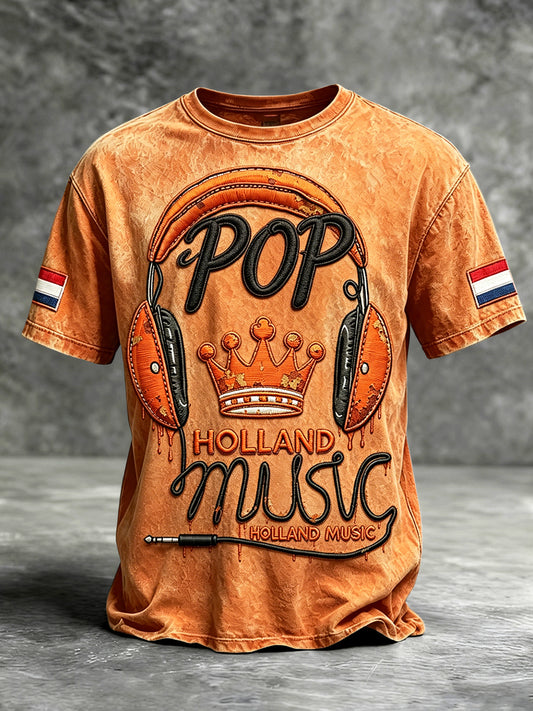 Heren oranje Nederlandse pop-rock print casual t-shirt