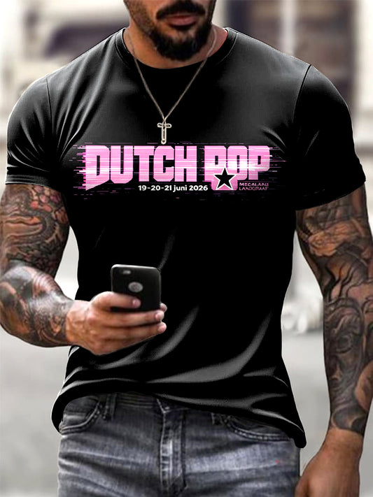 Nederlands Pop Print Casual Minimalistisch Zwart T-shirt voor heren