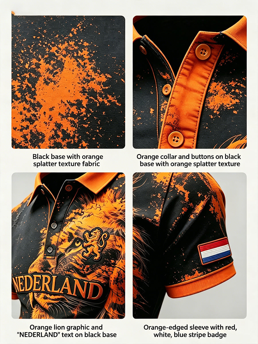 Herenpolo met slijtage-effect en leeuwenprint