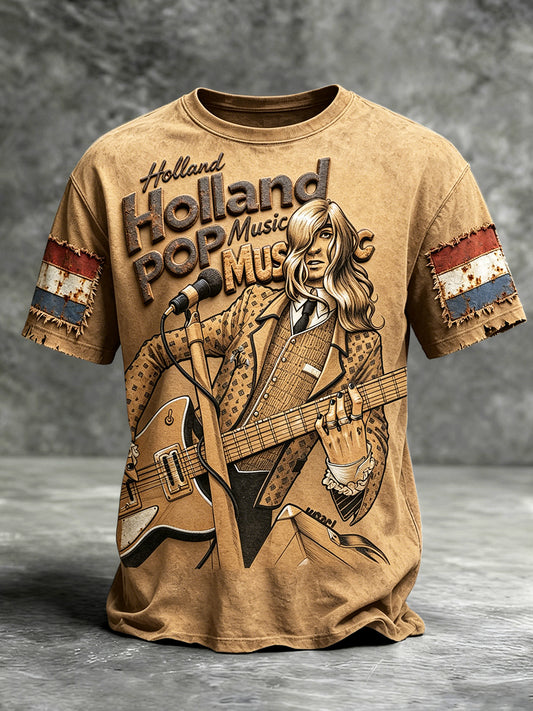 Heren Nederlands Rock Retro Print Casual T-shirt
