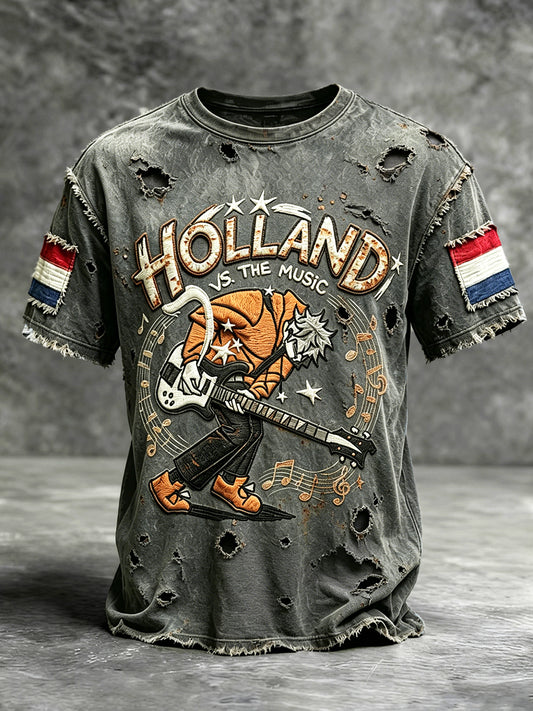 Op Nederlandse rock geïnspireerde herenkopdruk casual vintage T-shirt