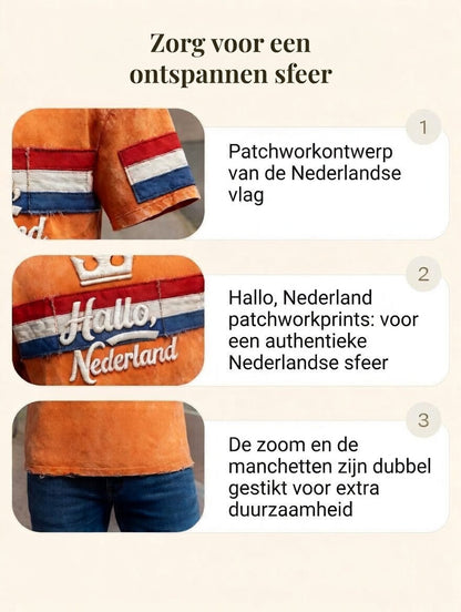 Heren Oranje “Hello Netherland” Patchwork Print Casual T-shirt