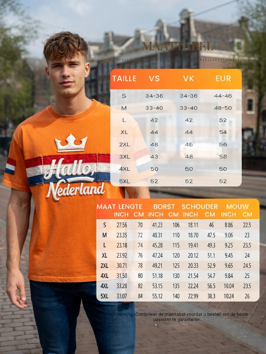 Heren Oranje “Hello Netherland” Patchwork Print Casual T-shirt